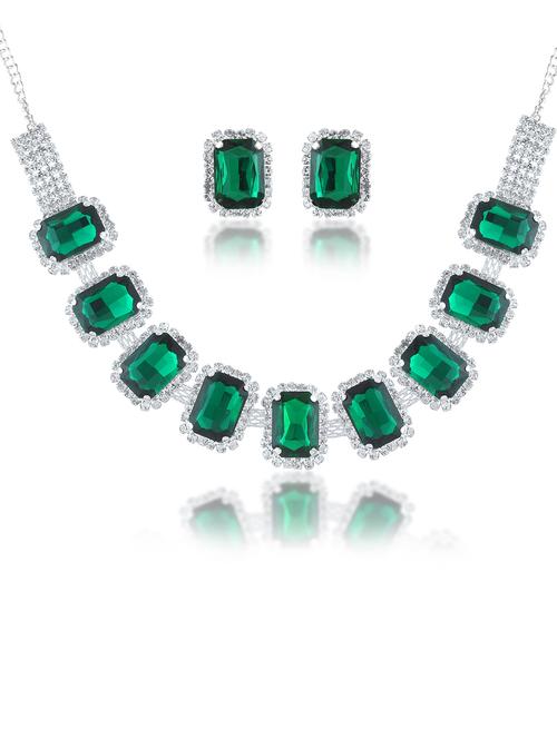 brass imitation emerald diamond necklace set women - 21788862 -  Standard Image - 0