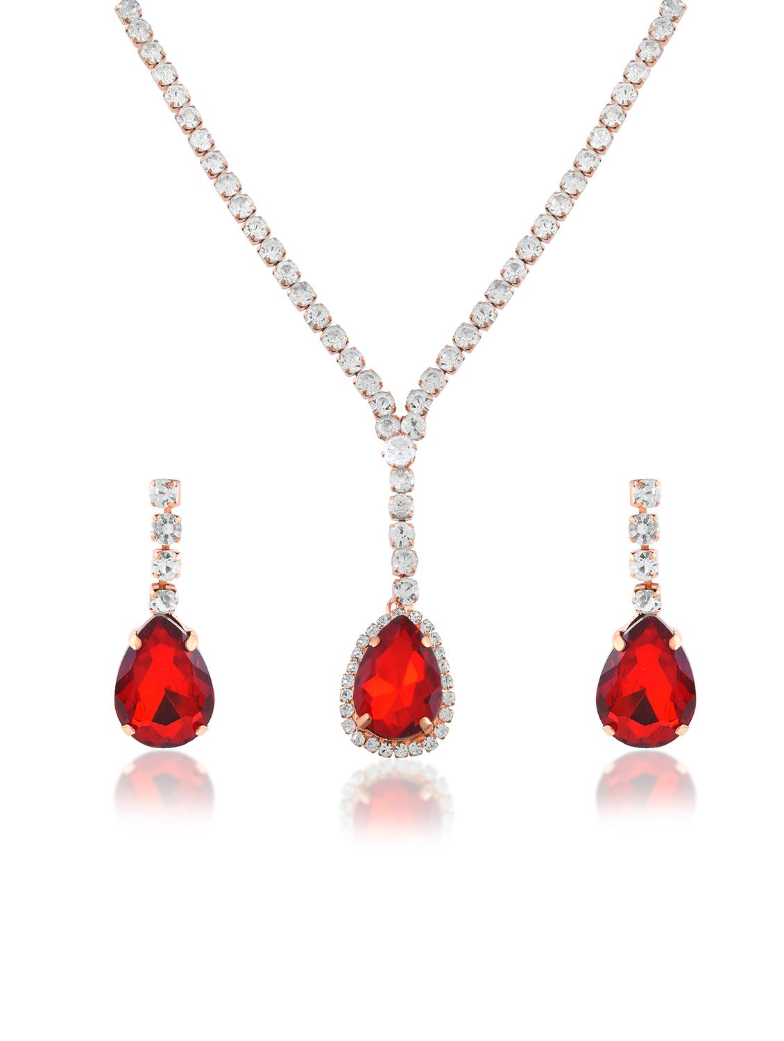 brass imitation ruby diamond necklace set women - 21788863 - Zoom Image - 0