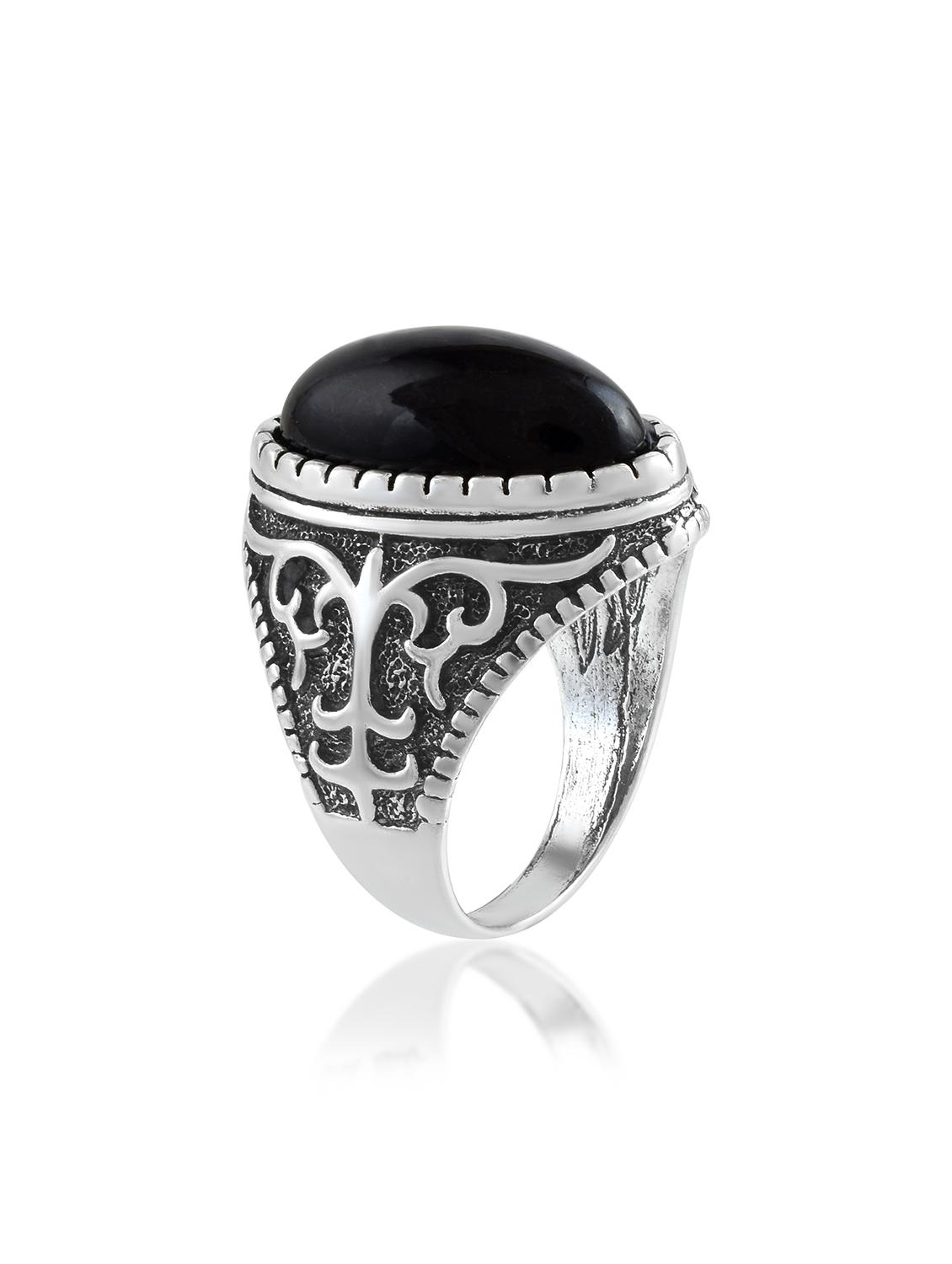 silver black stone detailed brass finger ring - 21788866 - Standard Image - 1