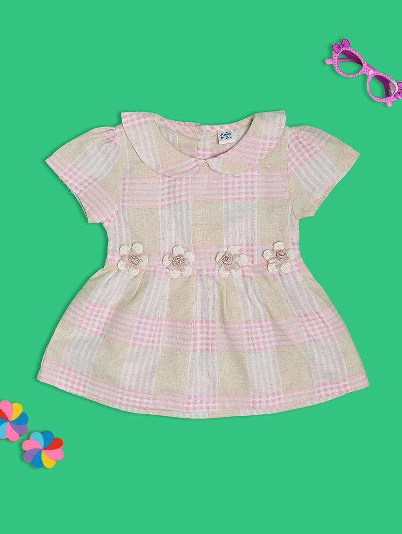 girls check short sleeves frock