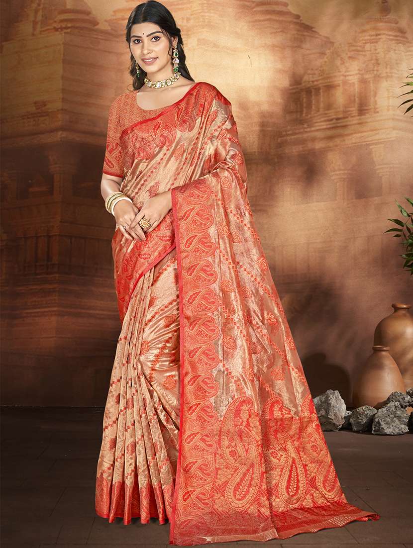 women self design banarasi festive wear saree with blouse