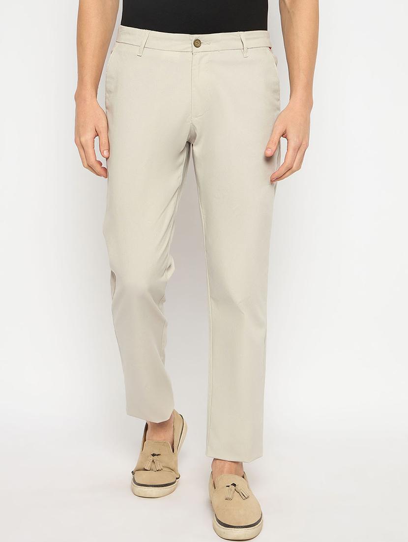 men solid mid rise casual chinos