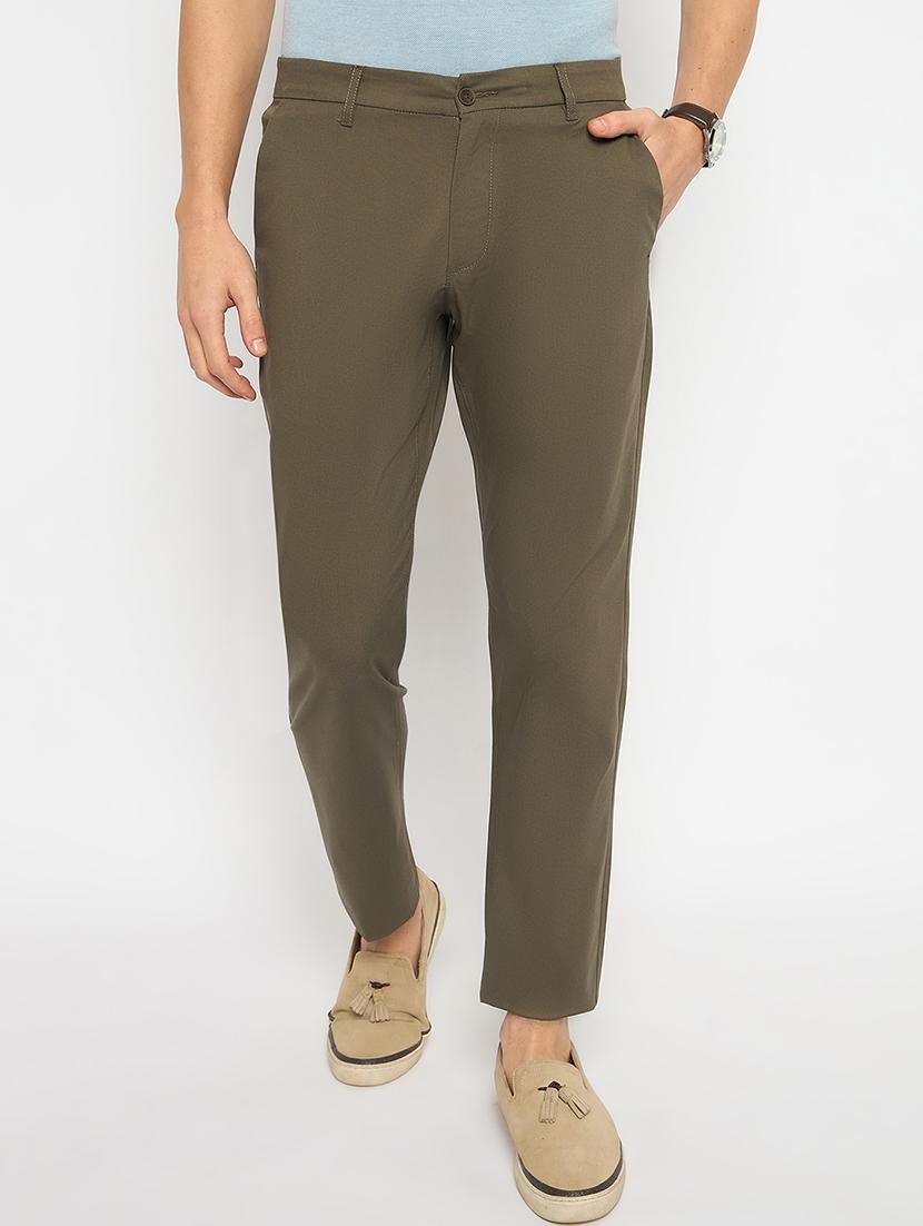 men solid mid rise casual chinos