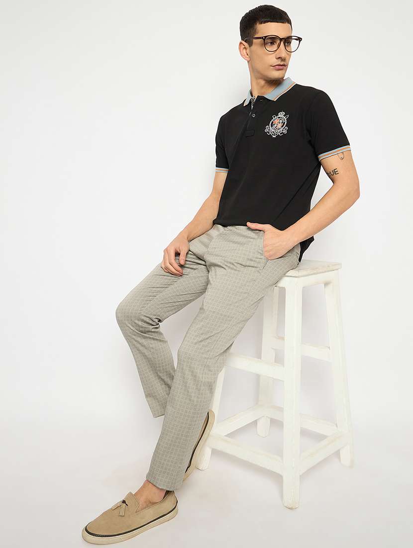 men checkered mid rise casual chinos - 21790976 -  Standard Image - 4
