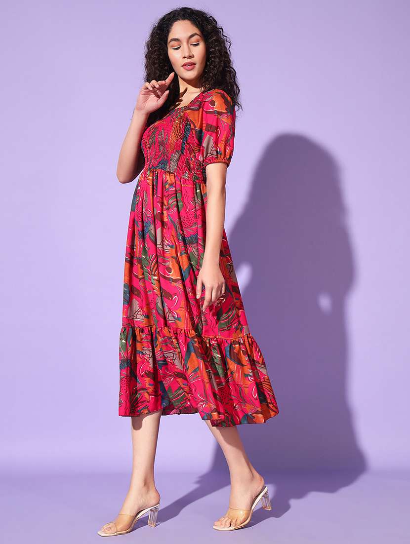 women printed puff sleeves tiered dress - 21791272 -  Standard Image - 1