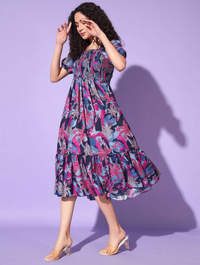 women printed puff sleeves tiered dress - 21791273 -  Standard Image - 1