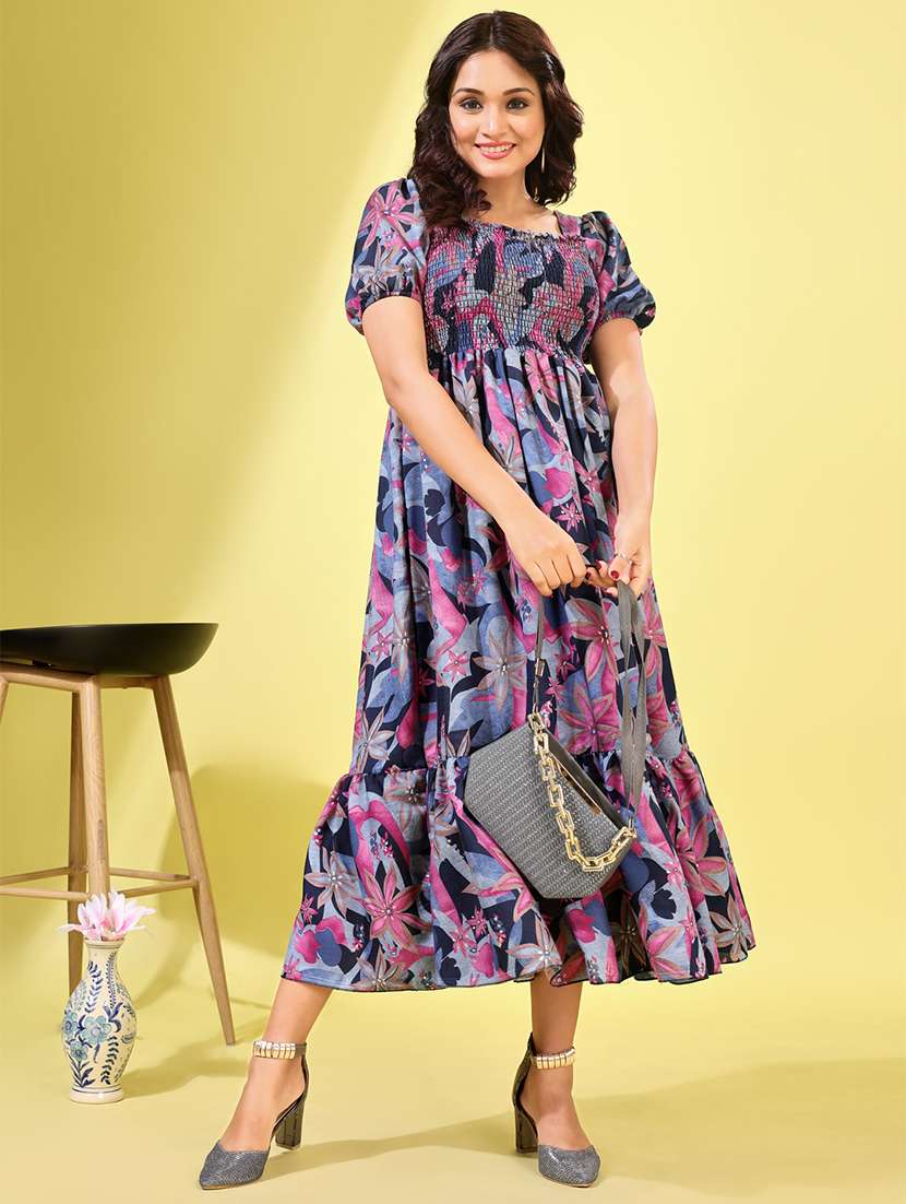 women printed puff sleeves tiered dress - 21791276 -  Standard Image - 1