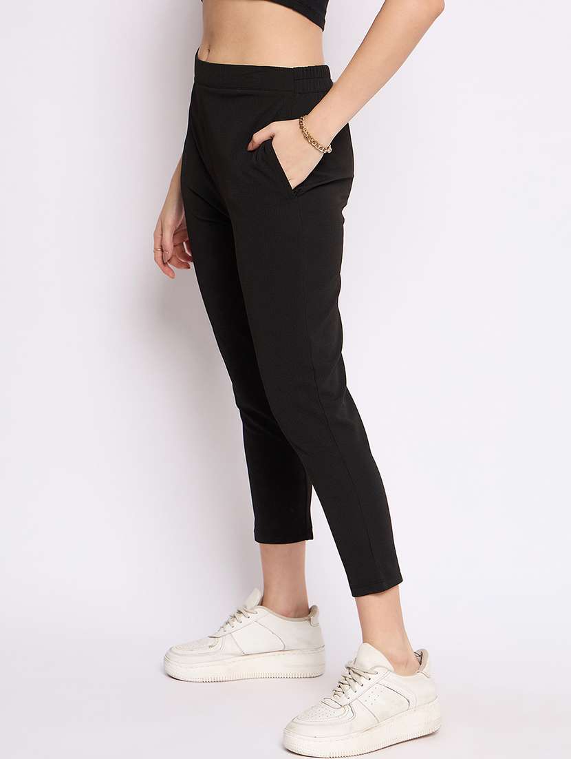 women solid mid rise calf length trouser - 21791309 -  Standard Image - 1