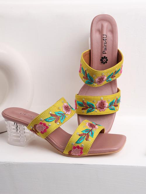 women embroidered block heel sandals - 21791341 - Standard Image - 0