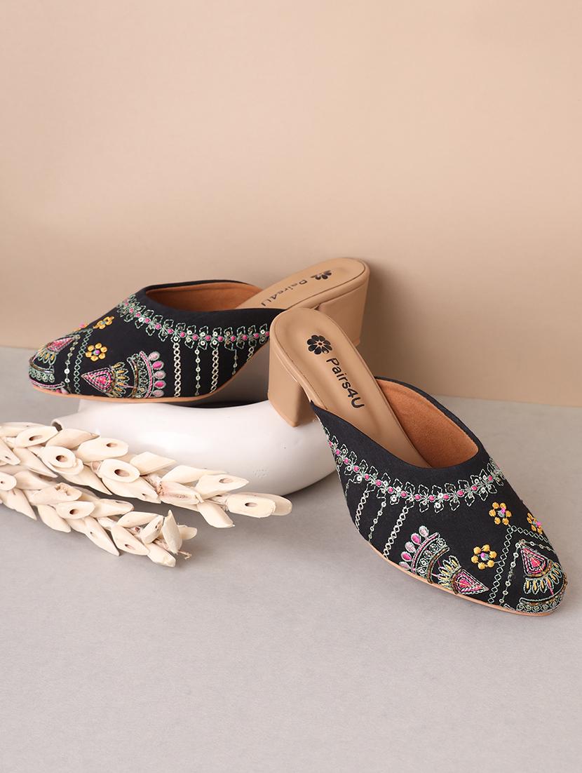 women embroidered block heel mules - 21791343 - Zoom Image - 0