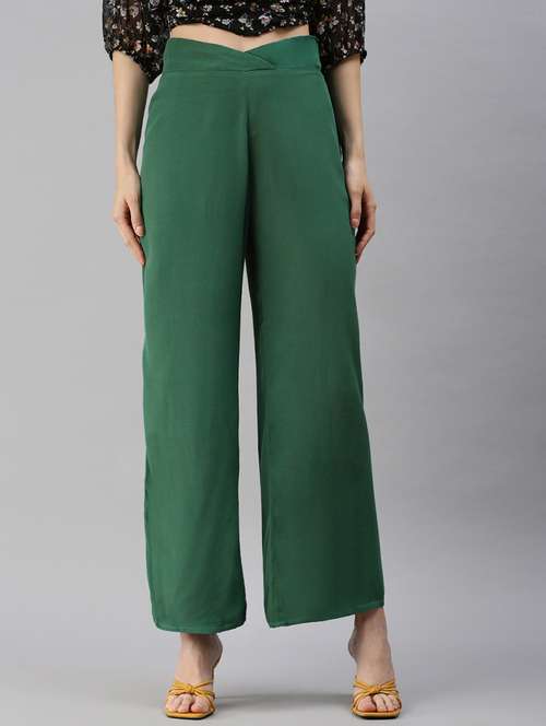 women solid high rise straight palazzo - 21791383 - Standard Image - 0
