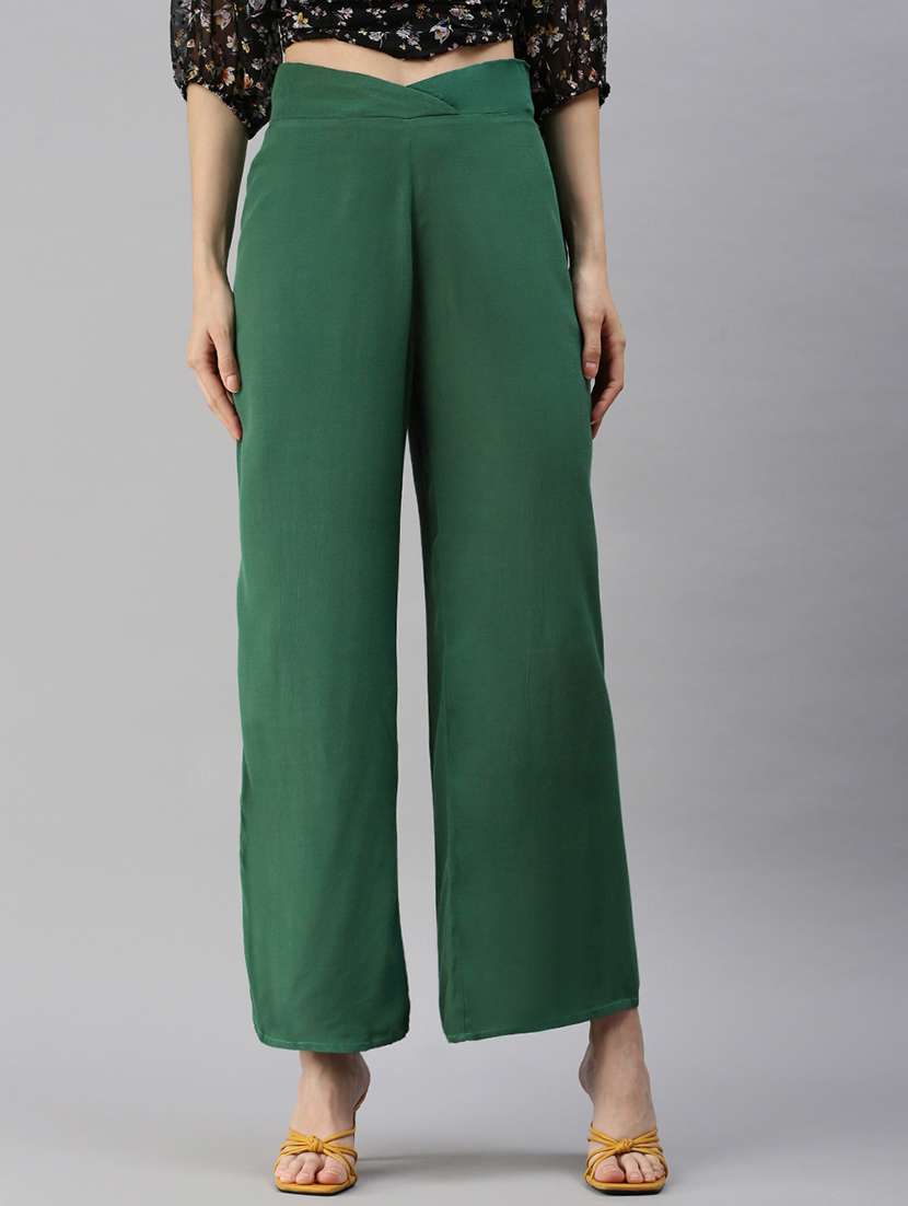 women solid high rise straight palazzo - 21791383 - Zoom Image - 0