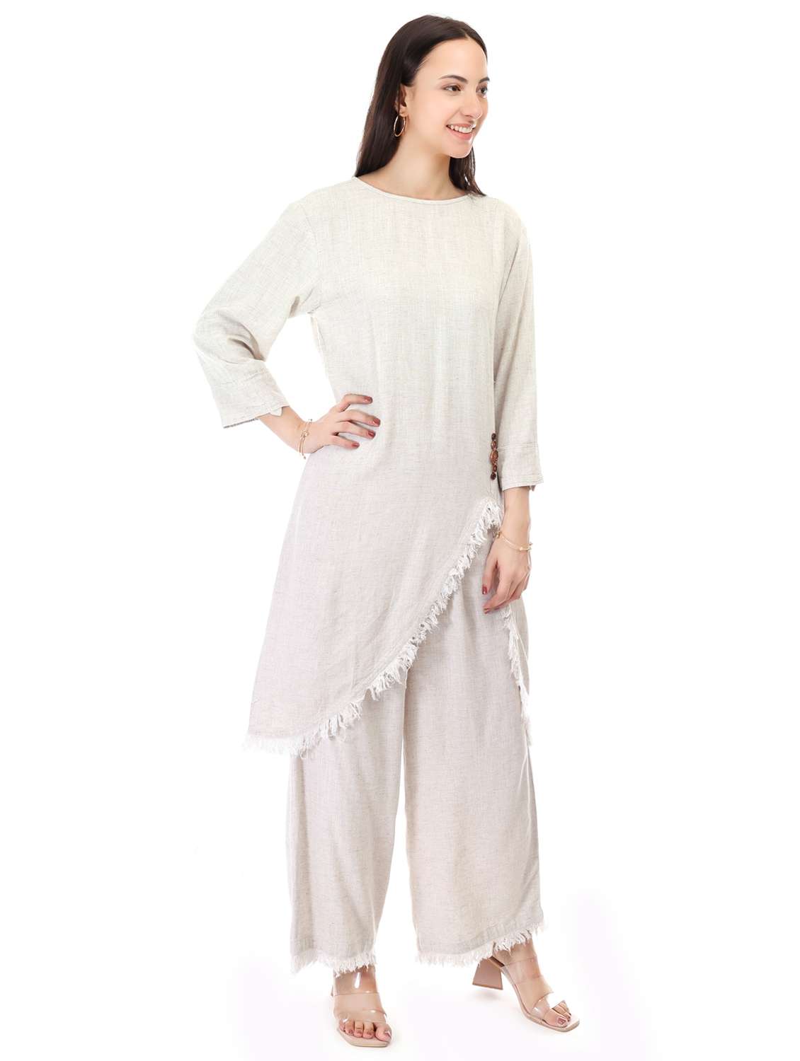 women solid top and trouser co-ord set - 21791436 - Standard Image - 1