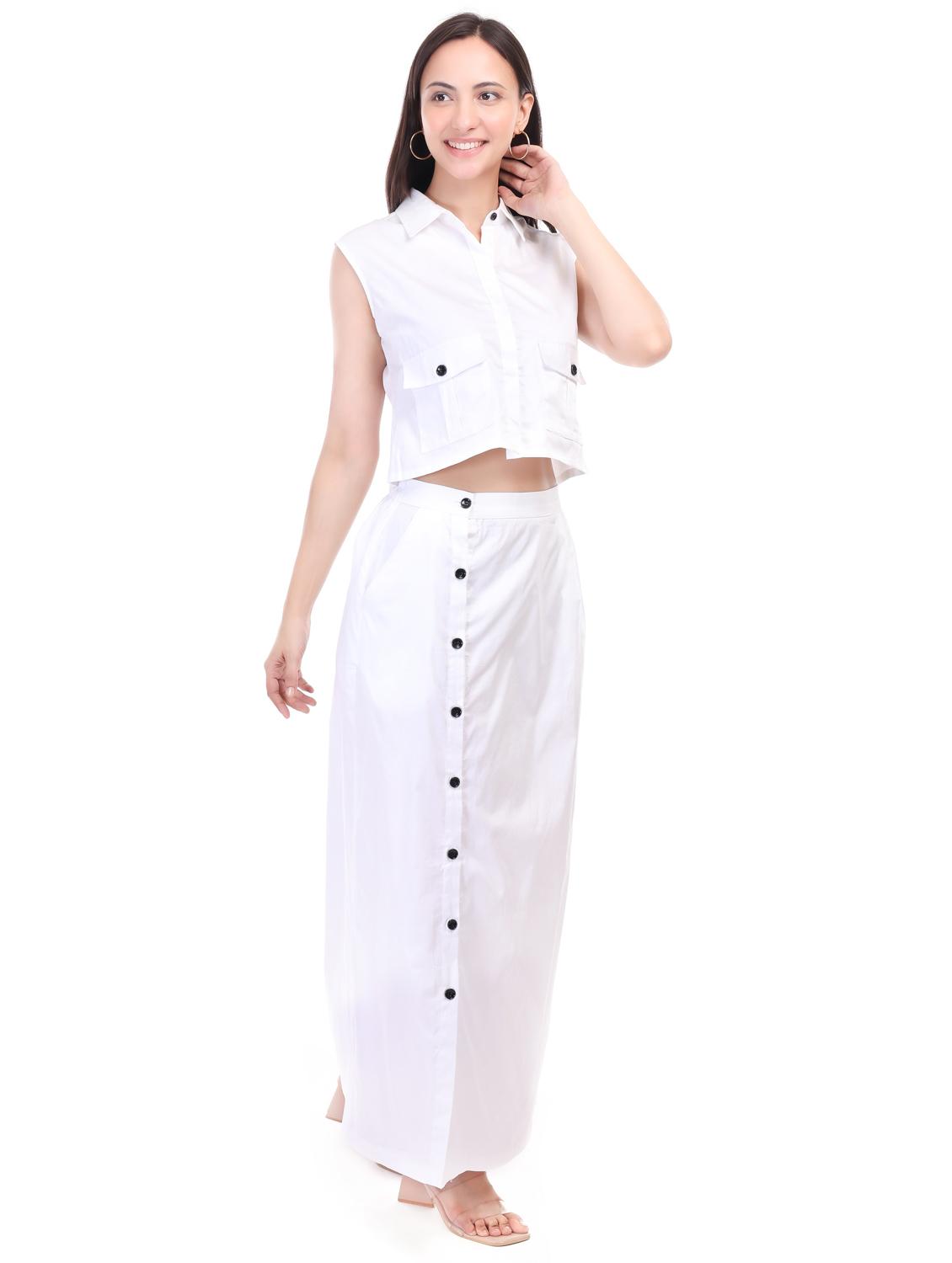 women solid top and skirt co-ord set - 21791440 - Standard Image - 1