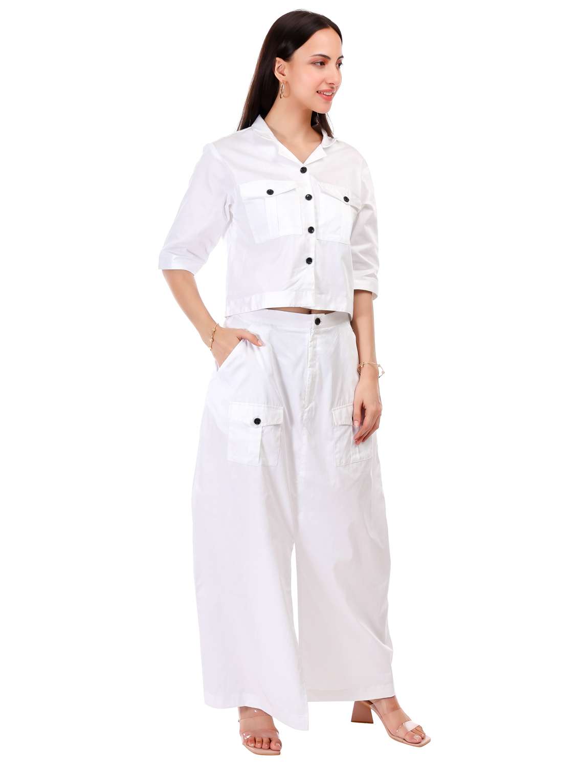 women solid top and skirt co-ord set - 21791441 - Standard Image - 1