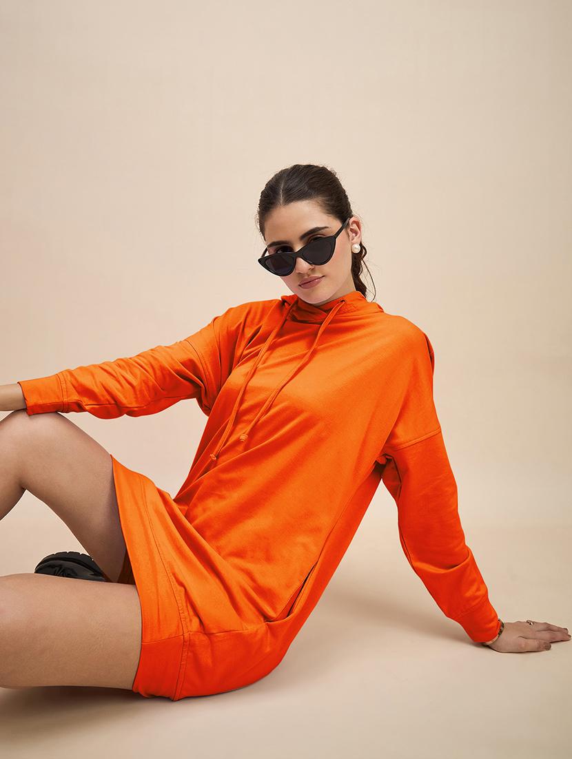 women solid long sleeves hooded dress - 21793251 - Standard Image - 4