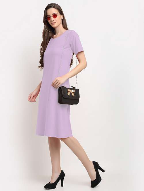 women solid short sleeves a-line dress - 21793255 - Standard Image - 0