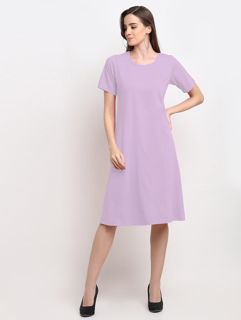 women solid short sleeves a-line dress - 21793255 - Standard Image - 1
