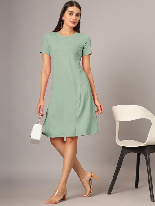 women solid short sleeves a-line dress - 21793257 -  Standard Image - 0