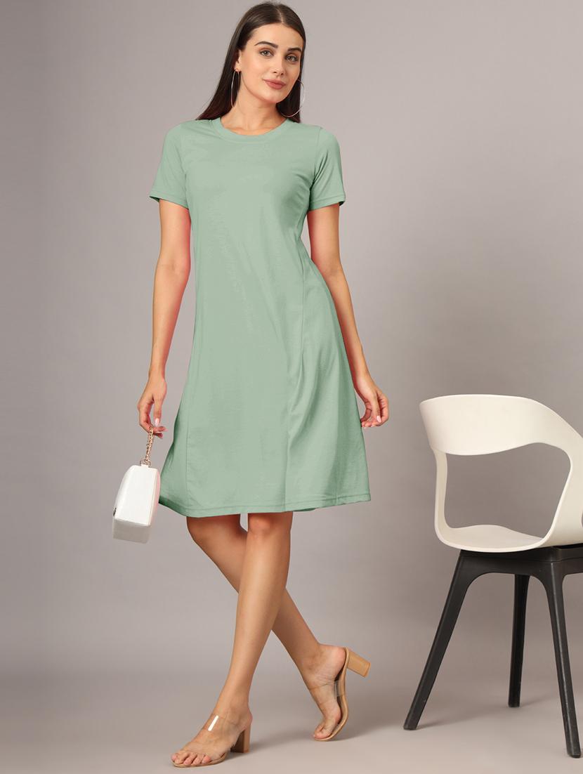 women solid short sleeves a-line dress - 21793257 -  Zoom Image - 0