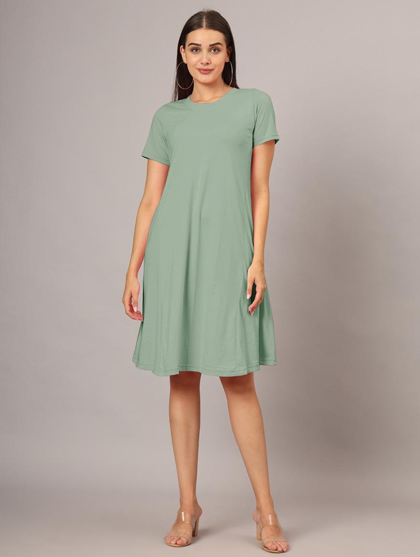women solid short sleeves a-line dress - 21793257 -  Standard Image - 1