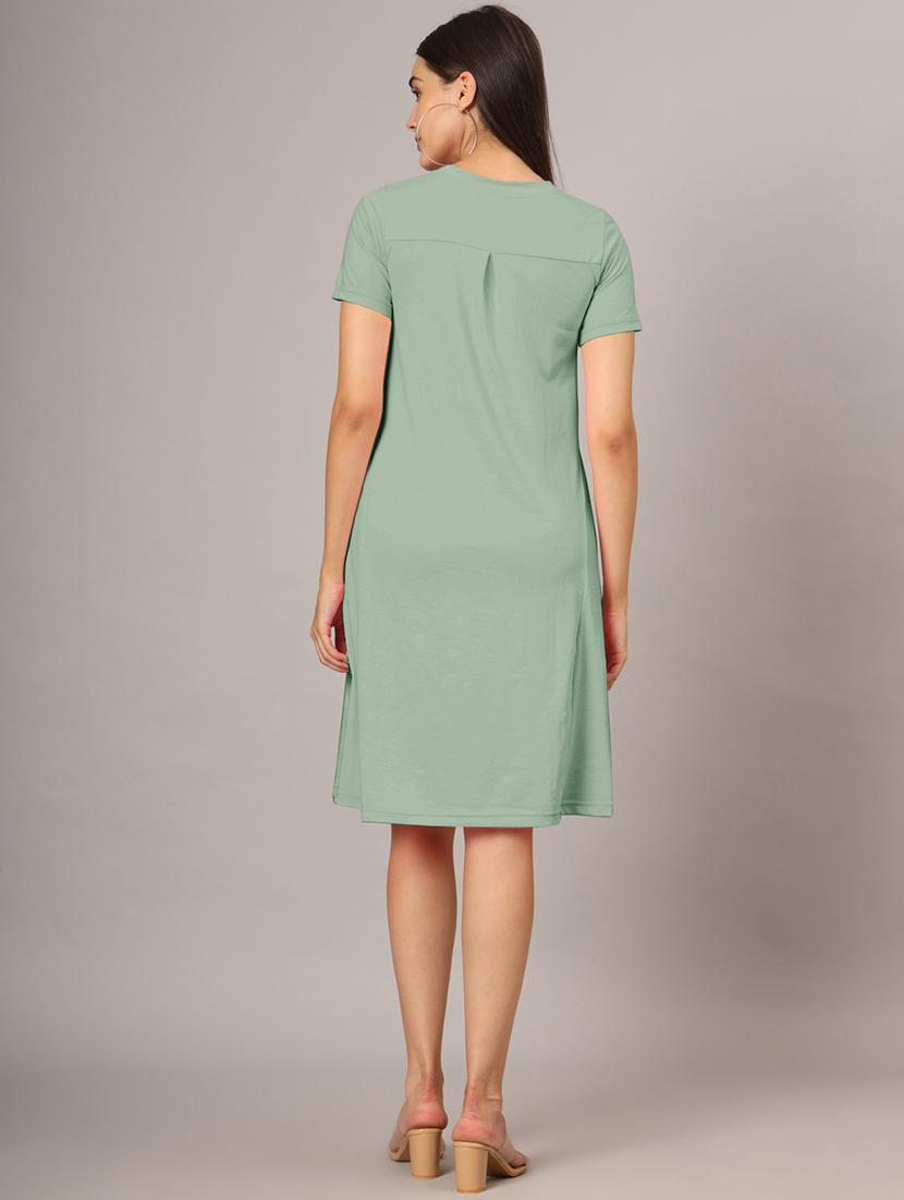 women solid short sleeves a-line dress - 21793257 - Standard Image - 4