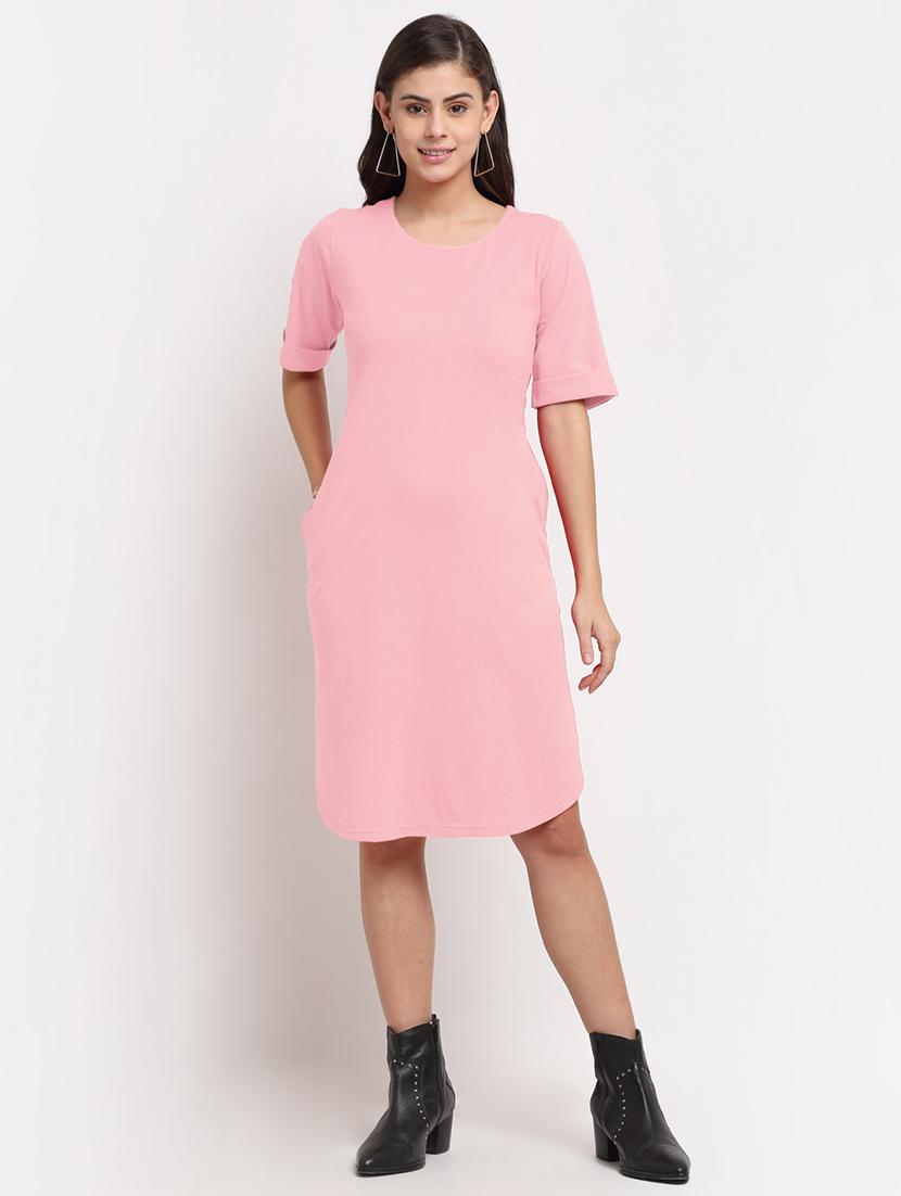 women solid short sleeves shift dress - 21793269 - Standard Image - 1