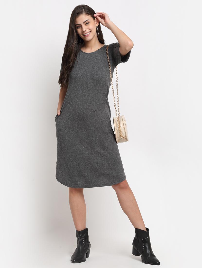 women solid short sleeves shift dress - 21793270 - Zoom Image - 0