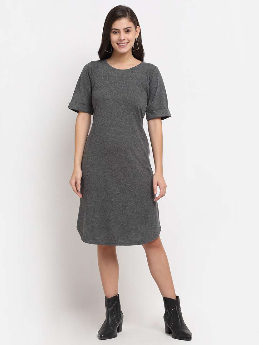 women solid short sleeves shift dress - 21793271 - Standard Image - 1