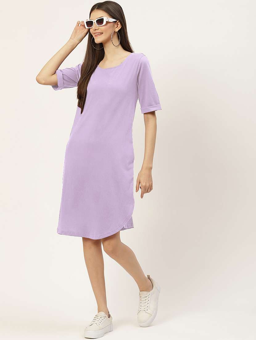 women solid short sleeves shift dress