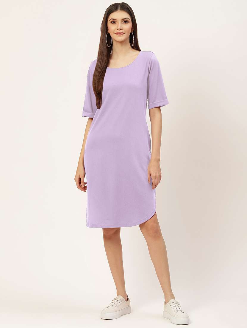 women solid short sleeves shift dress - 21793272 - Standard Image - 1