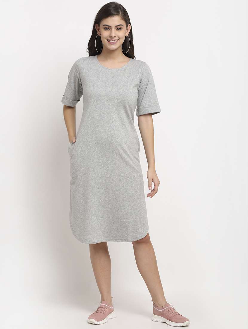 women solid short sleeves shift dress - 21793273 -  Standard Image - 1