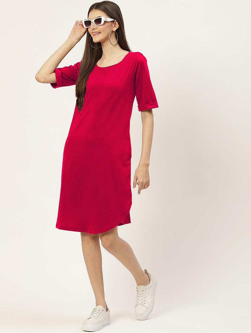 women solid short sleeves shift dress - 21793274 - Zoom Image - 0