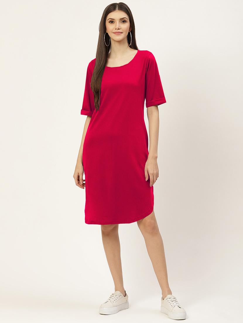 women solid short sleeves shift dress - 21793274 - Standard Image - 1
