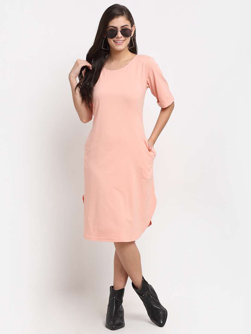 women solid short sleeves shift dress