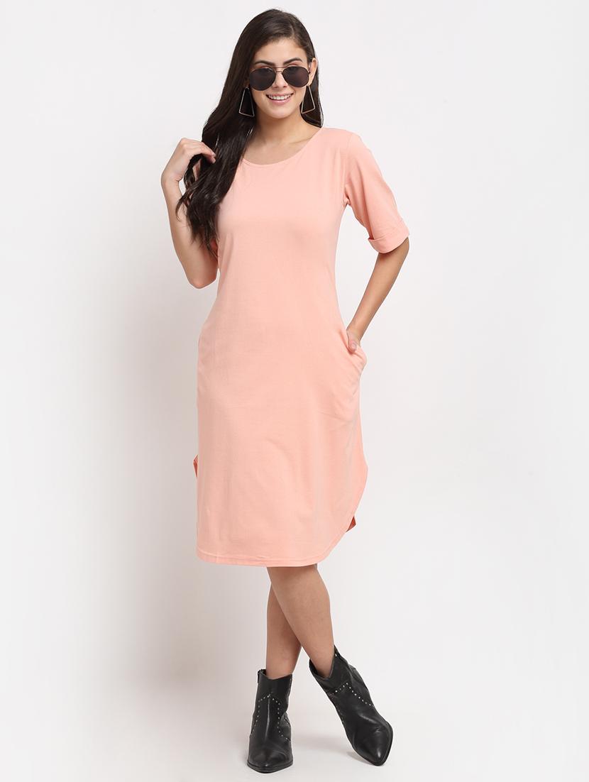 women solid short sleeves shift dress - 21793279 -  Zoom Image - 0