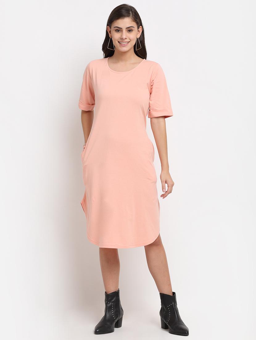 women solid short sleeves shift dress - 21793279 - Standard Image - 1