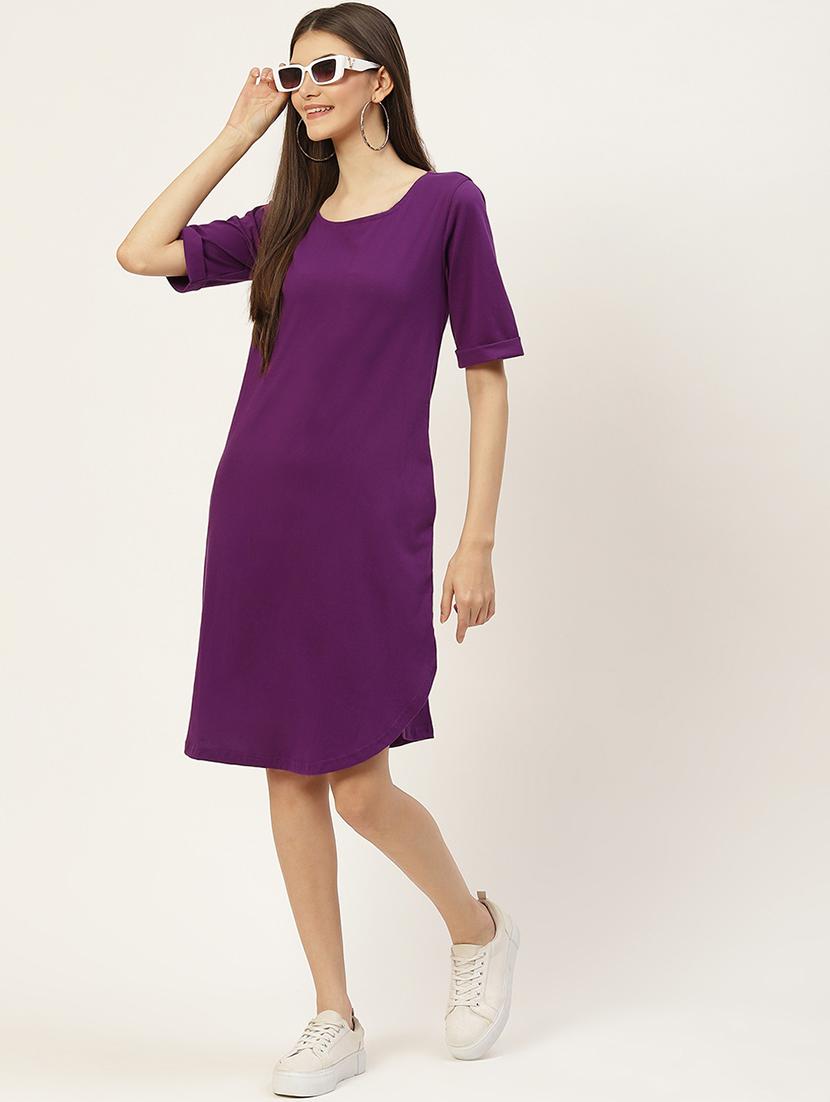 women solid short sleeves shift dress - 21793280 - Zoom Image - 0