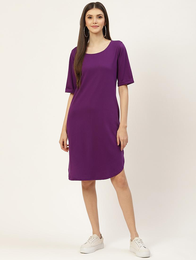 women solid short sleeves shift dress - 21793280 -  Standard Image - 1