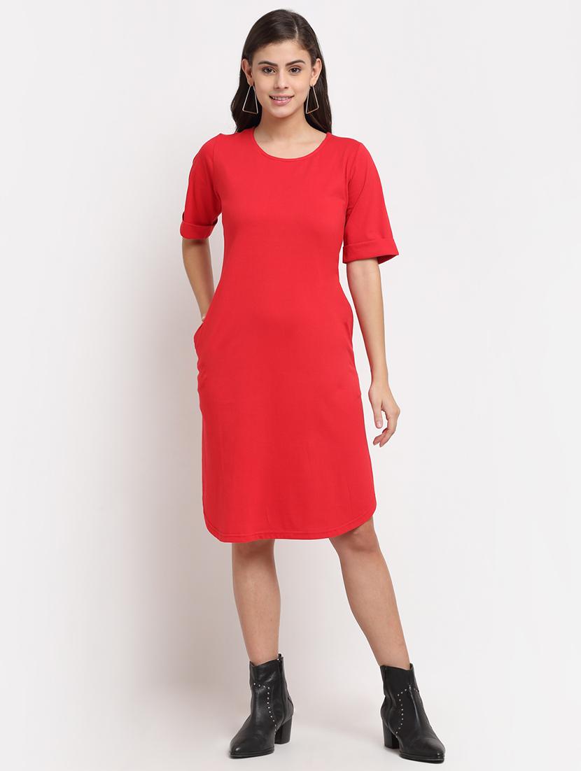 women solid short sleeves shift dress - 21793281 - Standard Image - 1