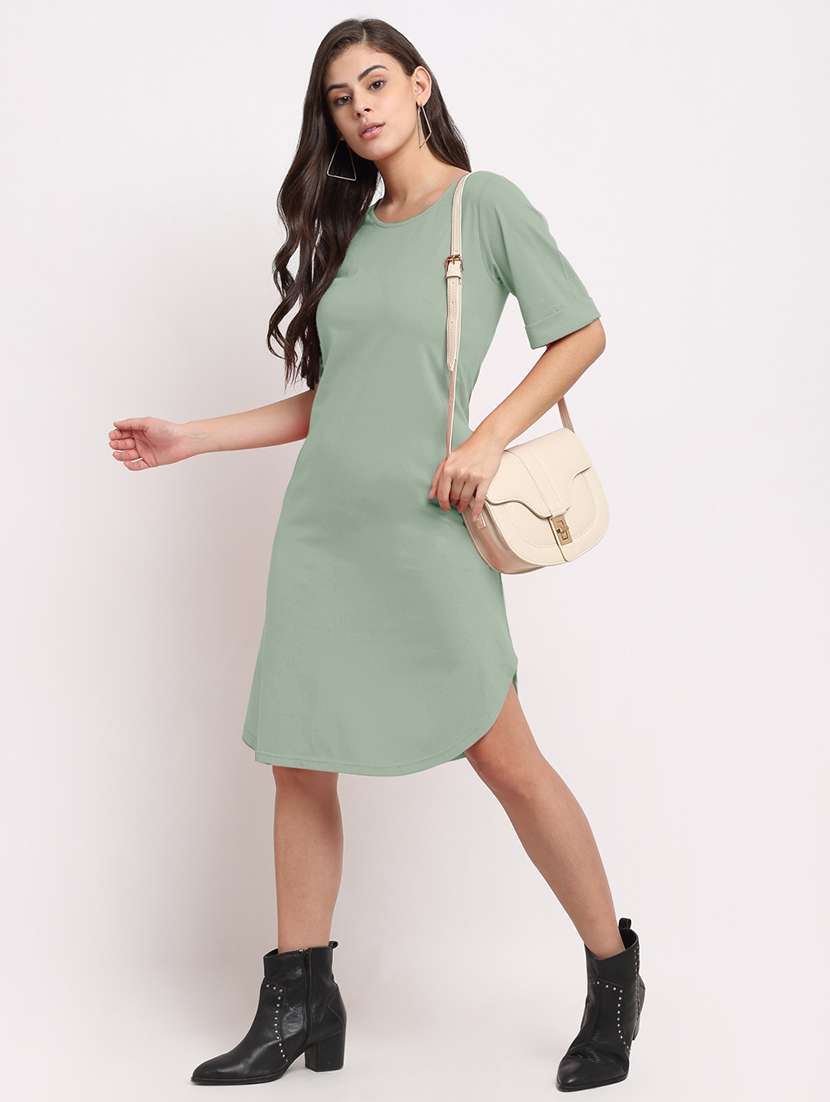 women solid short sleeves shift dress