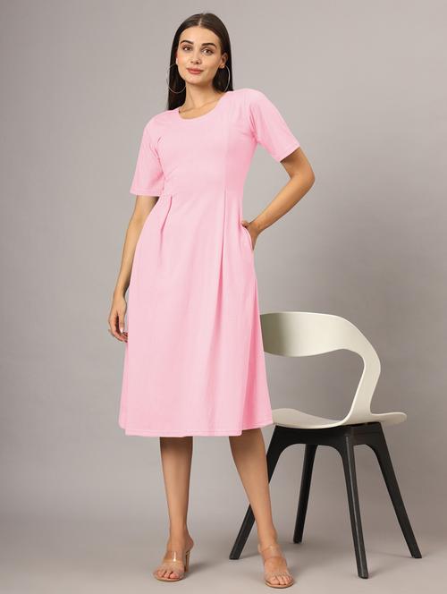 women solid short sleeves a-line dress - 21793284 - Standard Image - 0
