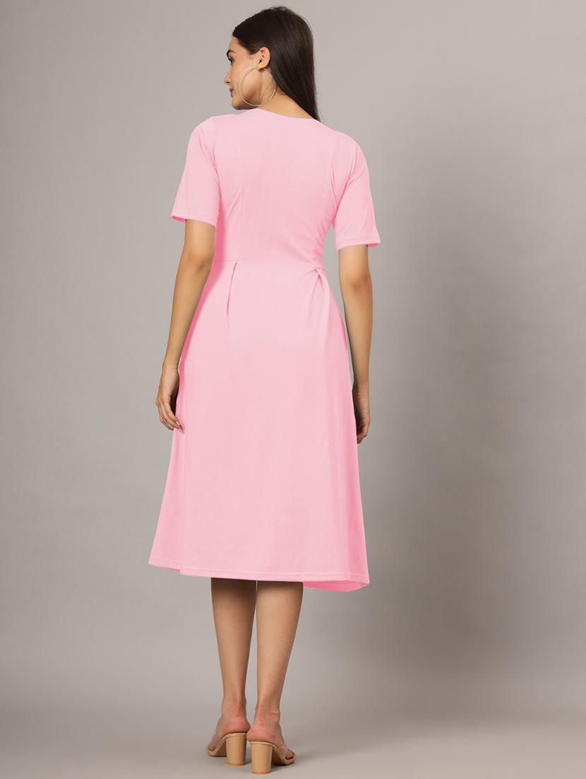 women solid short sleeves a-line dress - 21793284 - Standard Image - 4