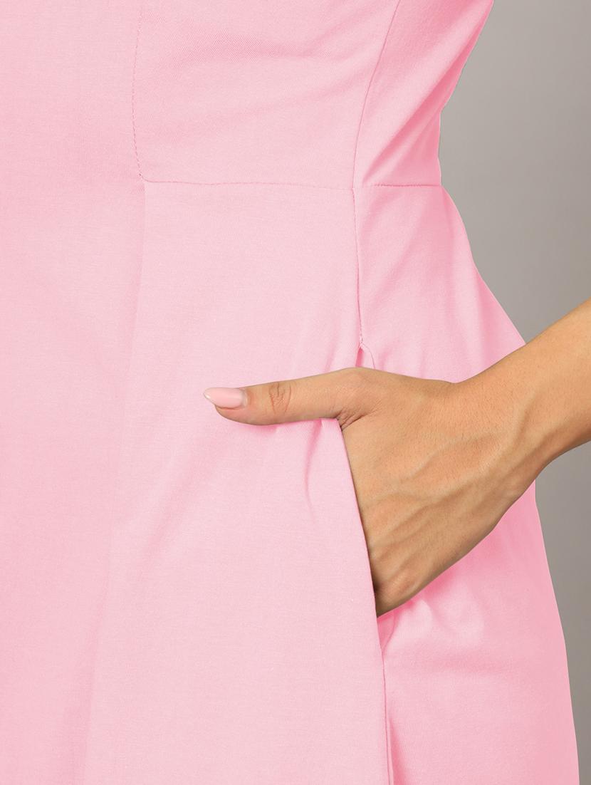 women solid short sleeves a-line dress - 21793284 - Standard Image - 6