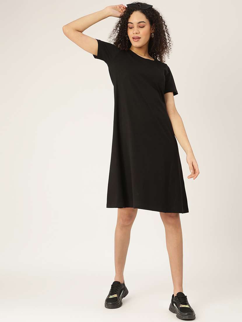 women solid short sleeves t-shirt dress