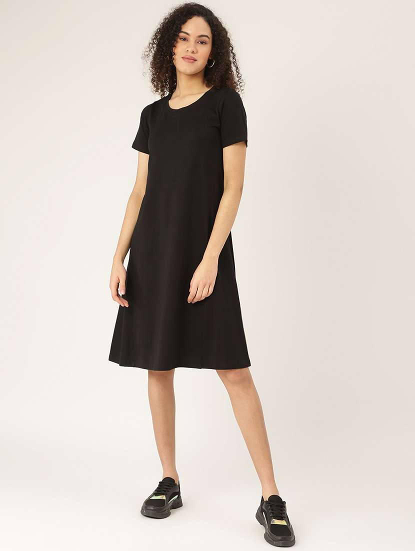 women solid short sleeves t-shirt dress - 21793285 -  Standard Image - 1