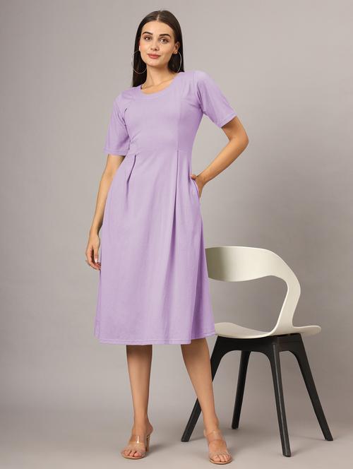 women solid short sleeves a-line dress - 21793287 - Standard Image - 0