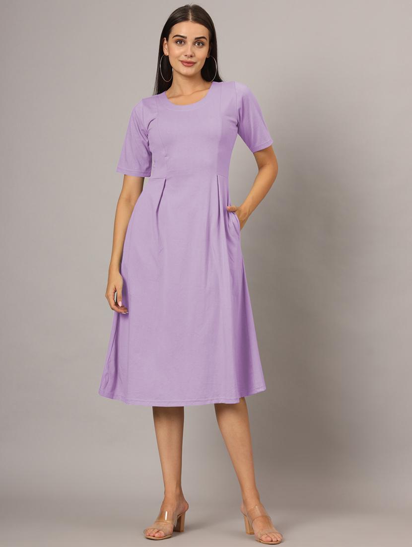 women solid short sleeves a-line dress - 21793287 - Standard Image - 1