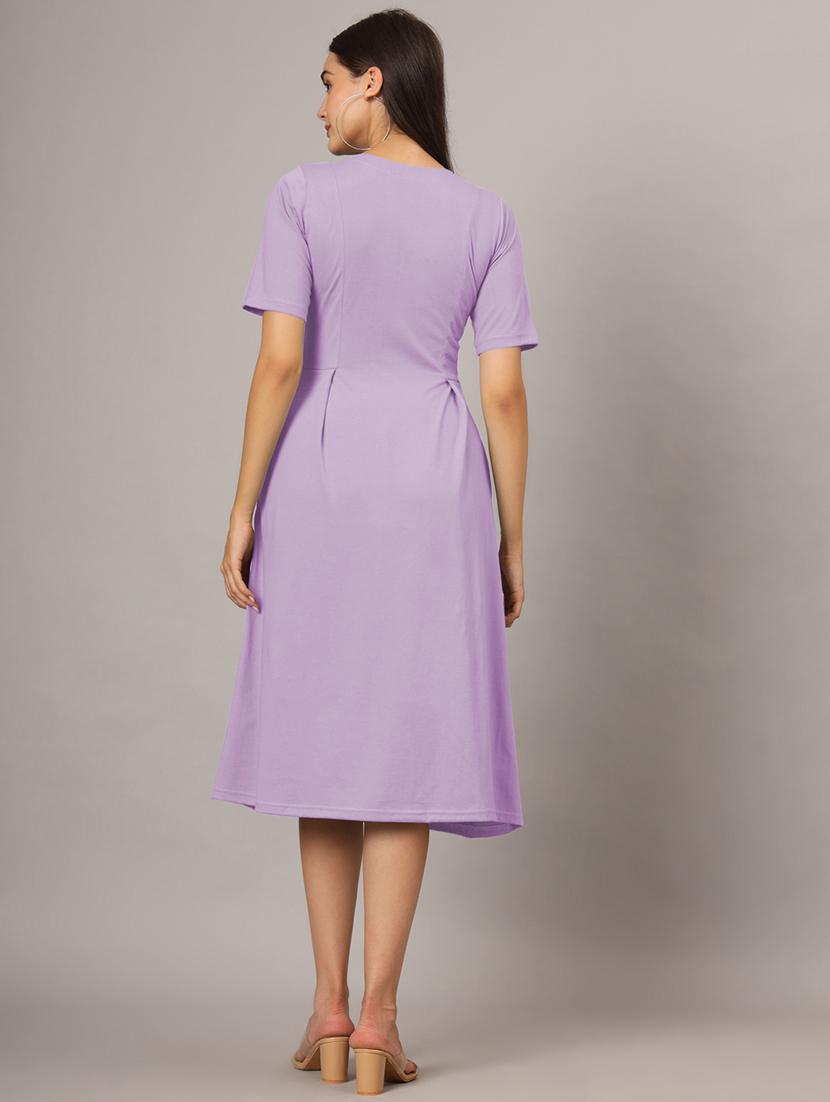 women solid short sleeves a-line dress - 21793287 - Standard Image - 4