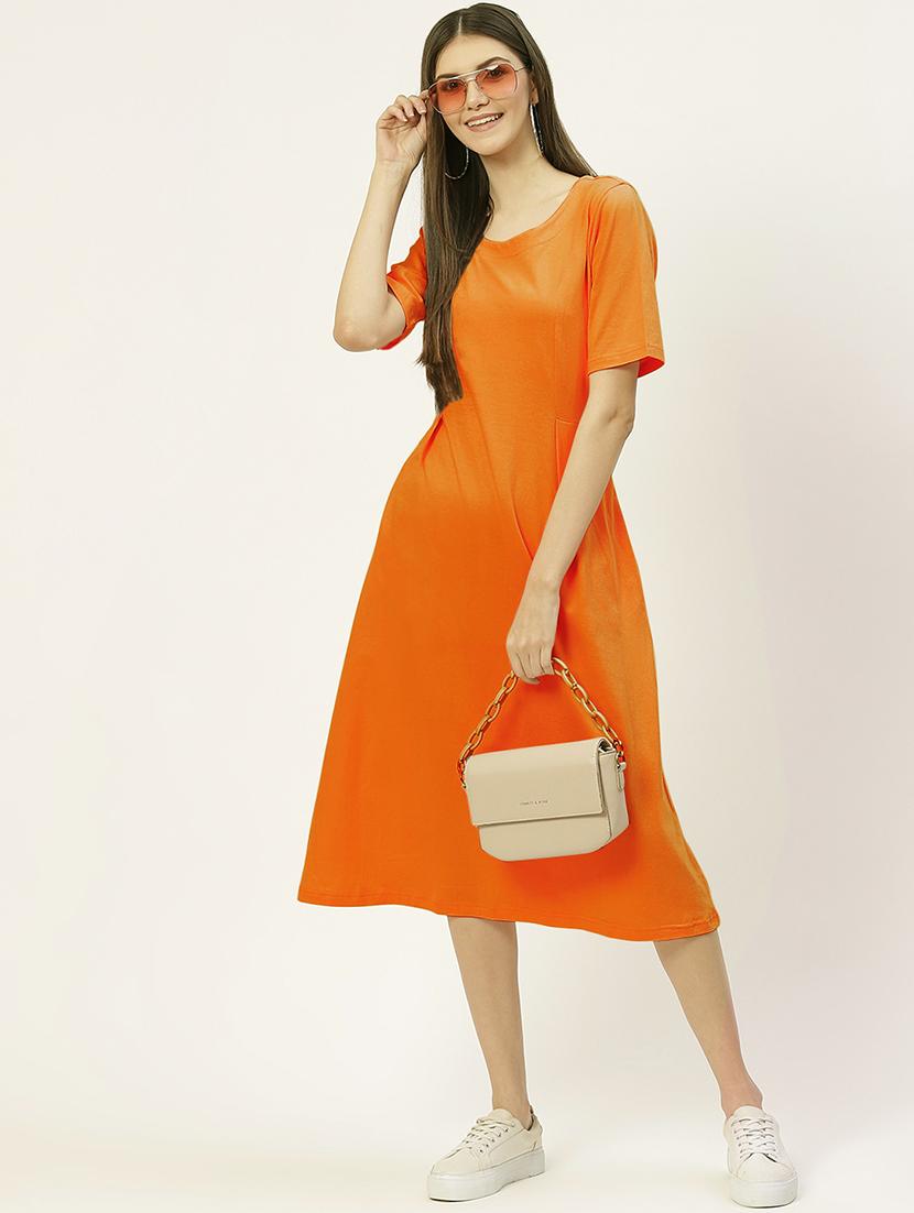 women solid short sleeves a-line dress - 21793289 -  Zoom Image - 0